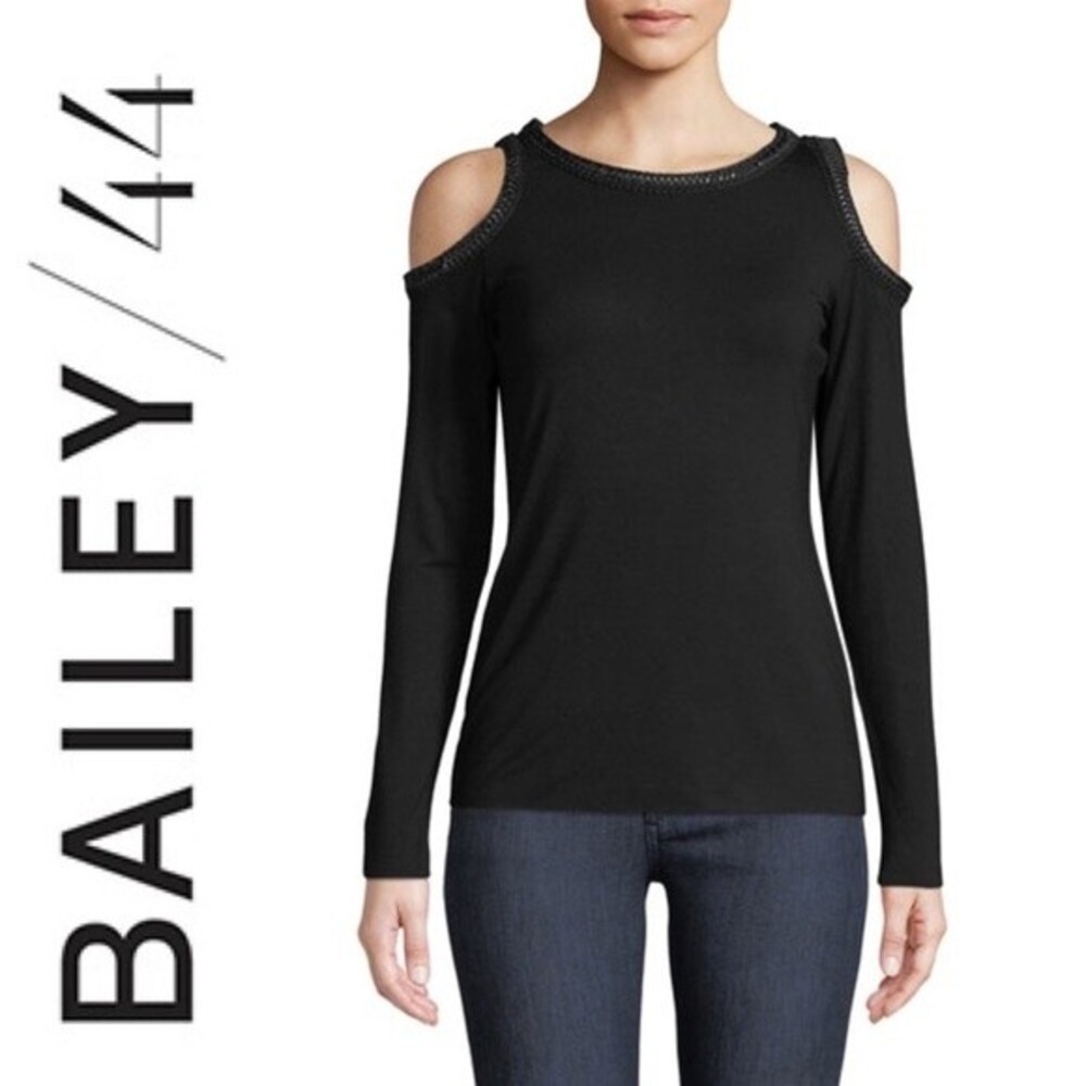 Anthropologie Bailey 44 Harlow Cold Shoulder Top Braided Trim Size S Black